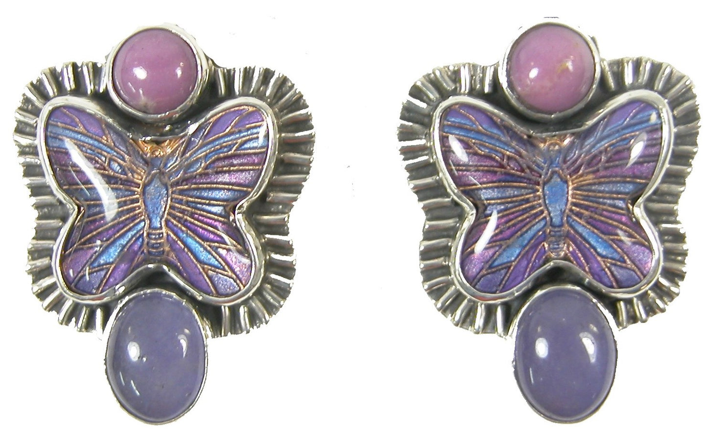 31626 Hand Enameled Butterfly Phosphosiderite Sterling Silver Stud Earring