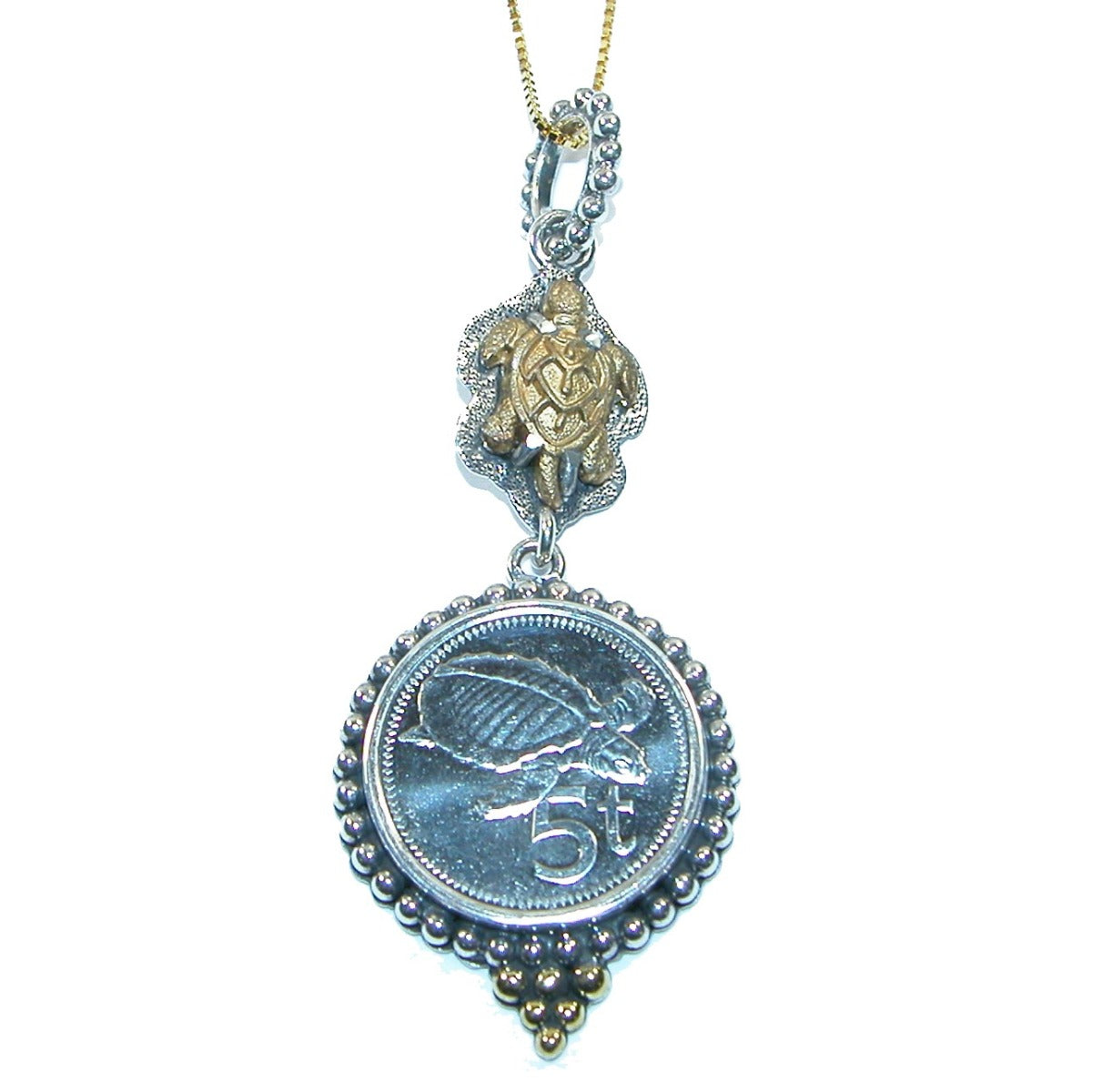 Sea Turtle Collectable Coin Pendant Sterling Silver