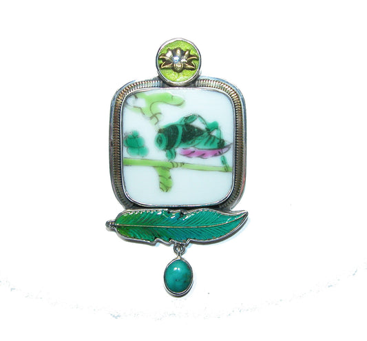 31635 Hand Made Tile, Turquoise Sterling Silver Pin and Pendant