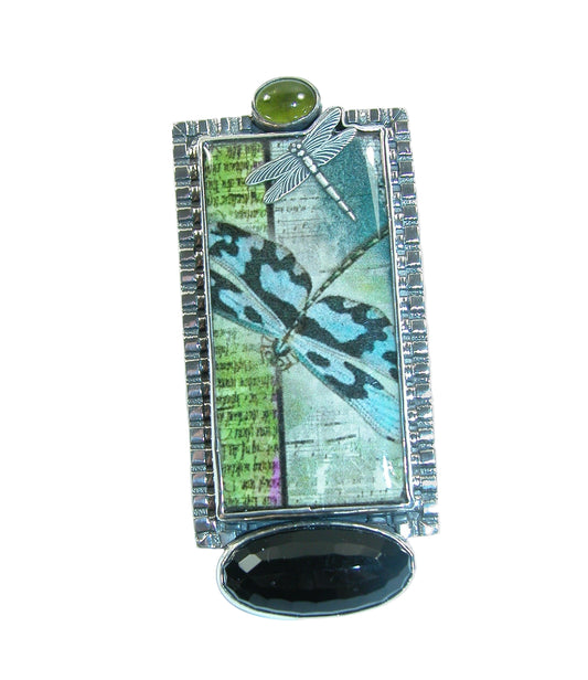 31644 Hand Made Tile, Black Onyx Sterling Silver Pin and Pendant