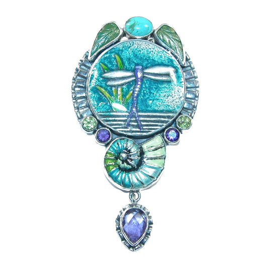 31652 Hand Enameled Dragonfly Sterling Silver Pin and Pendant