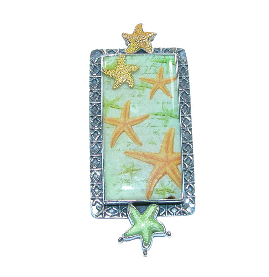 Hand Painted Starfish Tile Enameled Sterling Silver Pin and Pendant
