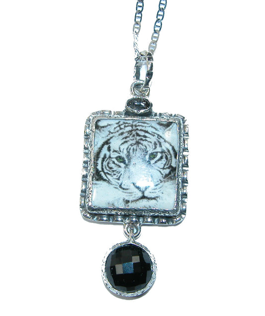 31662 Hand Made Tile, Black Onyx Sterling Silver Necklace