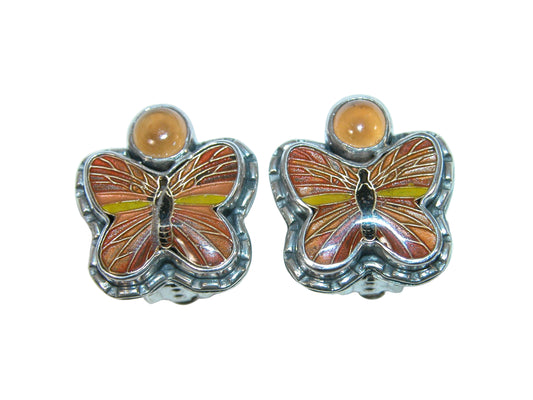 31676B Hessonite, Enameled Butterfly Sterling Silver Earrings