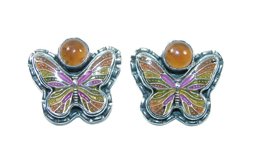 31676A Hand Enameled Butterflies Sterling Silver Earrings