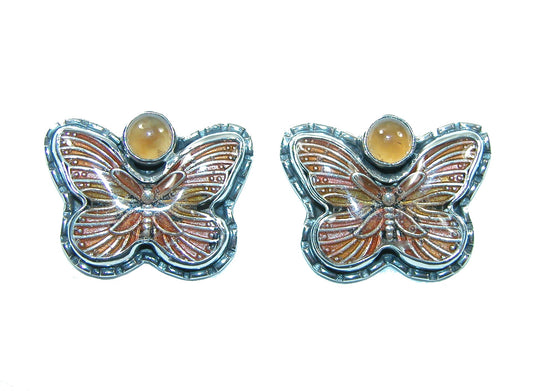 31676 Hand Enameled Butterflies Sterling Silver Earrings
