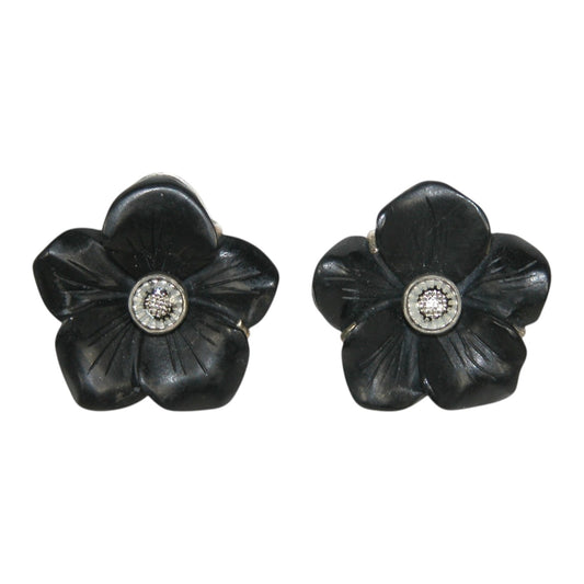 31680 Black Flower Sterling Silver Earrings