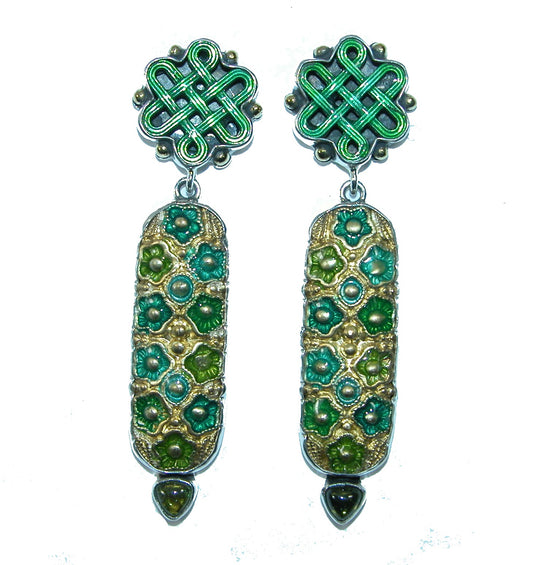 31683B Peridot, Hand Enameled Floral, Sterling Silver Earrings