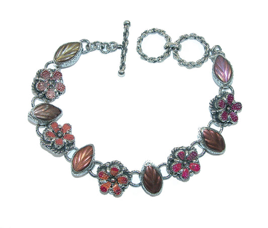 31686 Czech Glass Enamel Flower Sterling Silver Bracelet