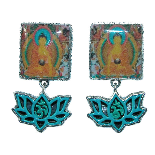 31688 Hand Made Tile Hand Enameled Zen Lotus Sterling Silver Earrings
