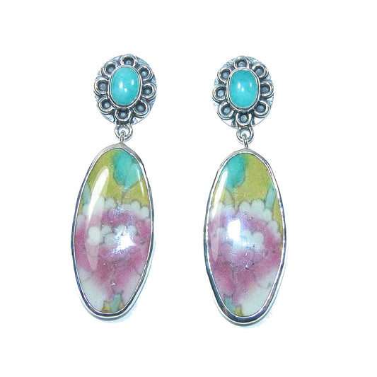31700 Amazonite and Handmade Tile Dangle Sterling Silver Earrings