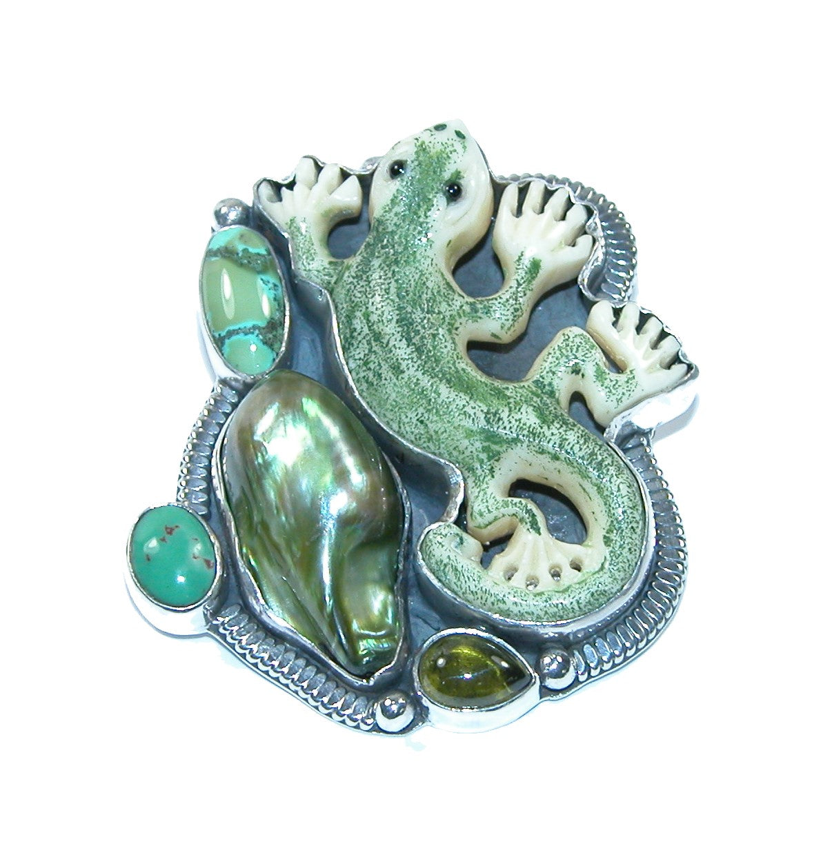 31711 Lizard Mother of Pearl Sterling Silver Pin / Pendant