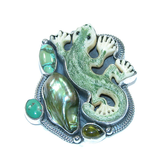31711 Lizard Mother of Pearl Sterling Silver Pin / Pendant
