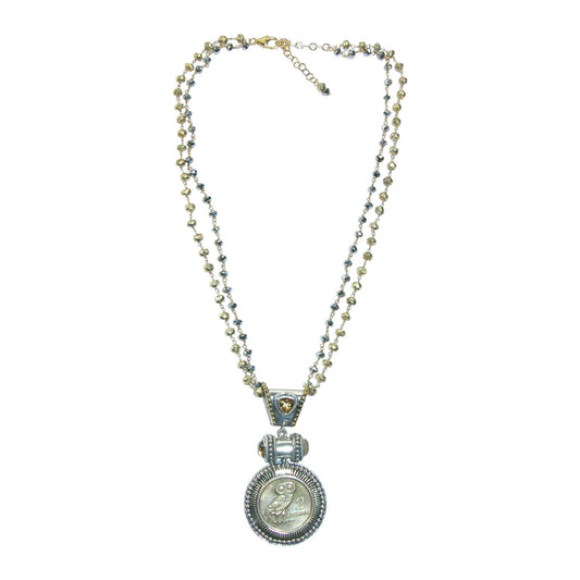 31718 Owl Coin Hematite Sterling Silver Necklace