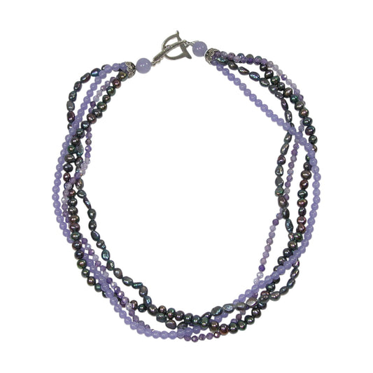 Four Strand Purple Beaded Freshwater Pearl Necklace