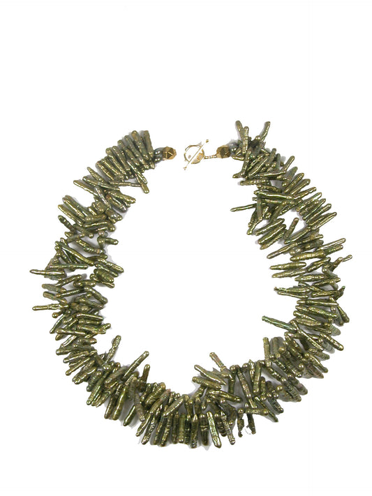 31728 Green Freshwater Pearl Two Strand Necklace