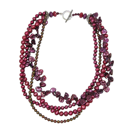 Freshwater Pearl Four Strand Beaded Sterling Silver Necklace