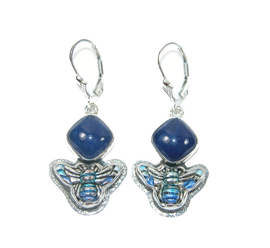 31739L Lapis, Enameled Bee, Sterling Silver Earrings