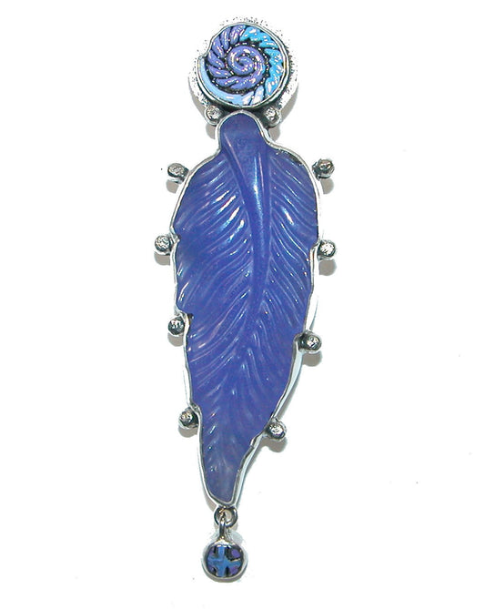31746 Purple Agate Feather Enamel Sterling Silver Pin and Pendant