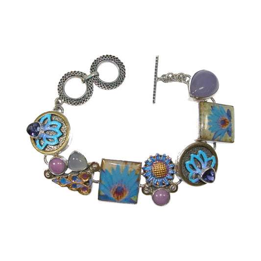 30453 Handmade Tile with Enamel Phosphosiderite Sterling Silver Bracelet