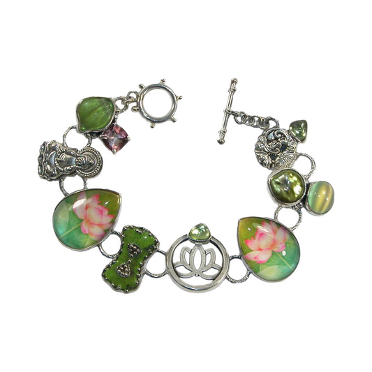 Lotus Freshwater Pearl Abalone Toggle Sterling Silver Bracelet