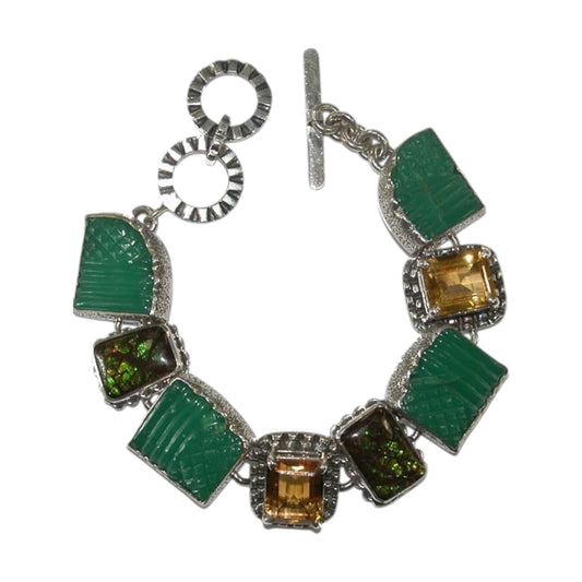Chrysoprase Ammolite Citrine Sterling Silver Bracelet