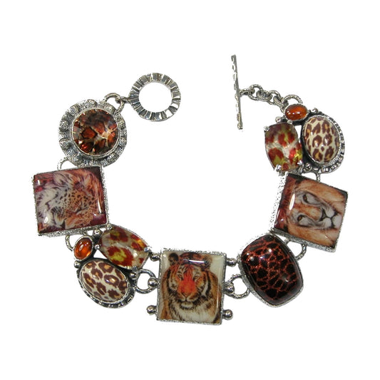 Hand Made Animal Tile Enamel Quartz Sterling Silver Bracelet