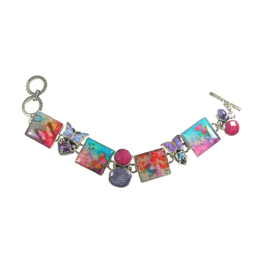 Handmade Butterfly Tile Amethyst Apatite Sterling Silver Bracelet