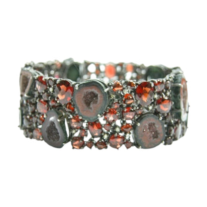 9972 Diamond, Garnet, Drusy Rhodium over Sterling Silver Bracelet