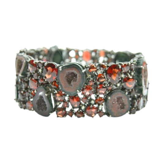 Diamond  Garnet Drusy Rhodium over Sterling Silver Bracelet