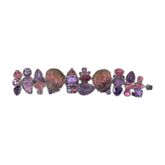 ONE OF A KIND Carved Tourmaline Amethyst Sterling Silver Bracelet