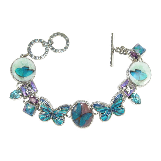 30601 Amethyst Blue Topaz Tile Enamel Sterling Silver Bracelet