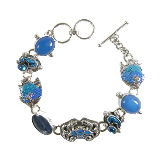 Kyanite Blue Onyx Enamel Sealife Sterling Silver Bracelet
