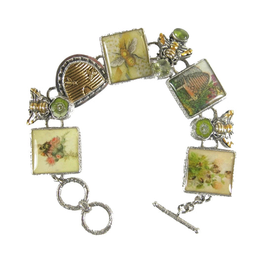 Vesuvianite Handmade Bee Tile Beehive Sterling Silver Bracelet