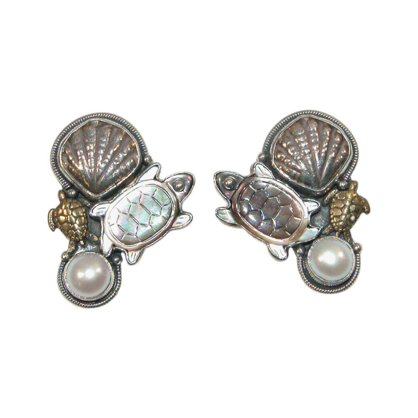 31755 Mother of Pearl Turtle Sealife Sterling Silver Earrings