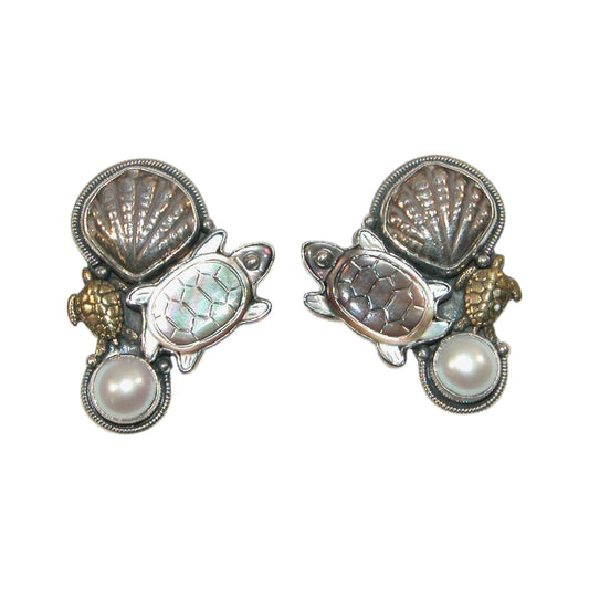 31755 Mother of Pearl Turtle Sealife Sterling Silver Earrings