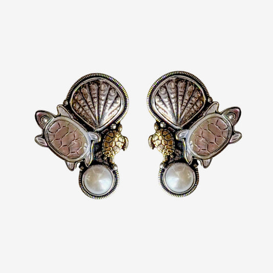 31755 Mother of Pearl Turtle, Freshwater Pearl Earrings