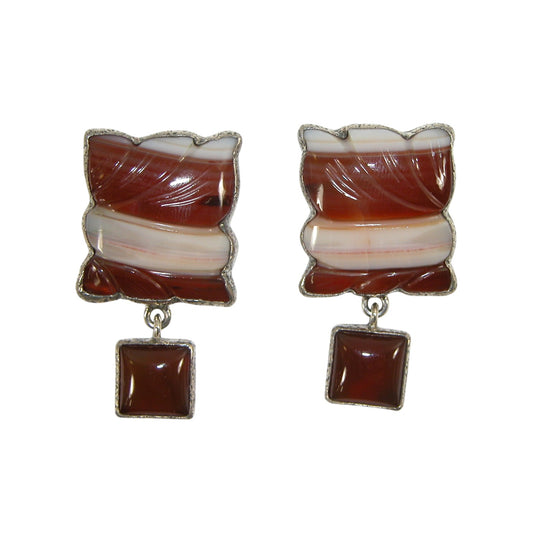 31755A Banded Carnelian Agate Sterling Silver Statement Earrings