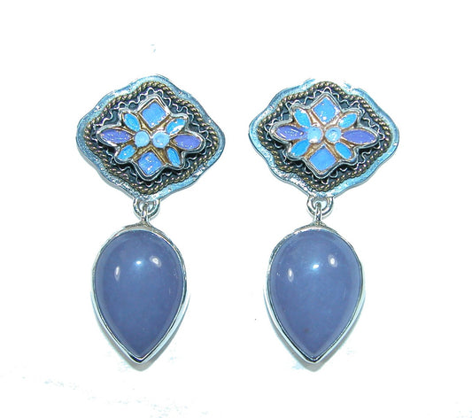 31759 Pastel Purple Enamel Quartz Sterling Silver Dangle Earring