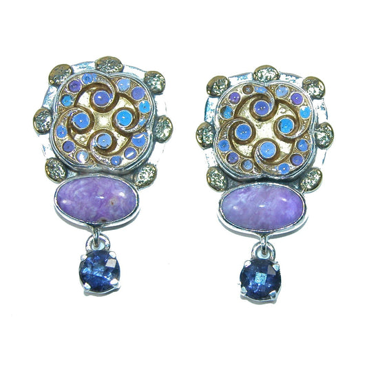 31763 Enameled Purple Sterling Silver Earrings