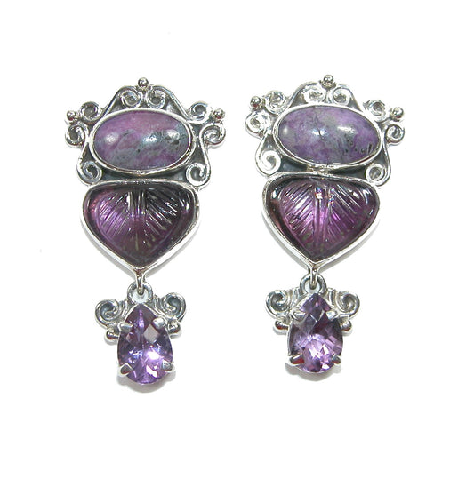 31777 Sugilite, Amethyst Sterling Silver Dangle Earrings