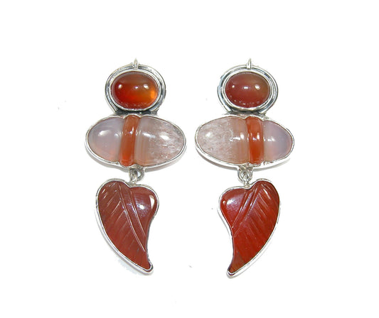 31779 Carnelian Leaf Dangle Sterling Silver Earrings