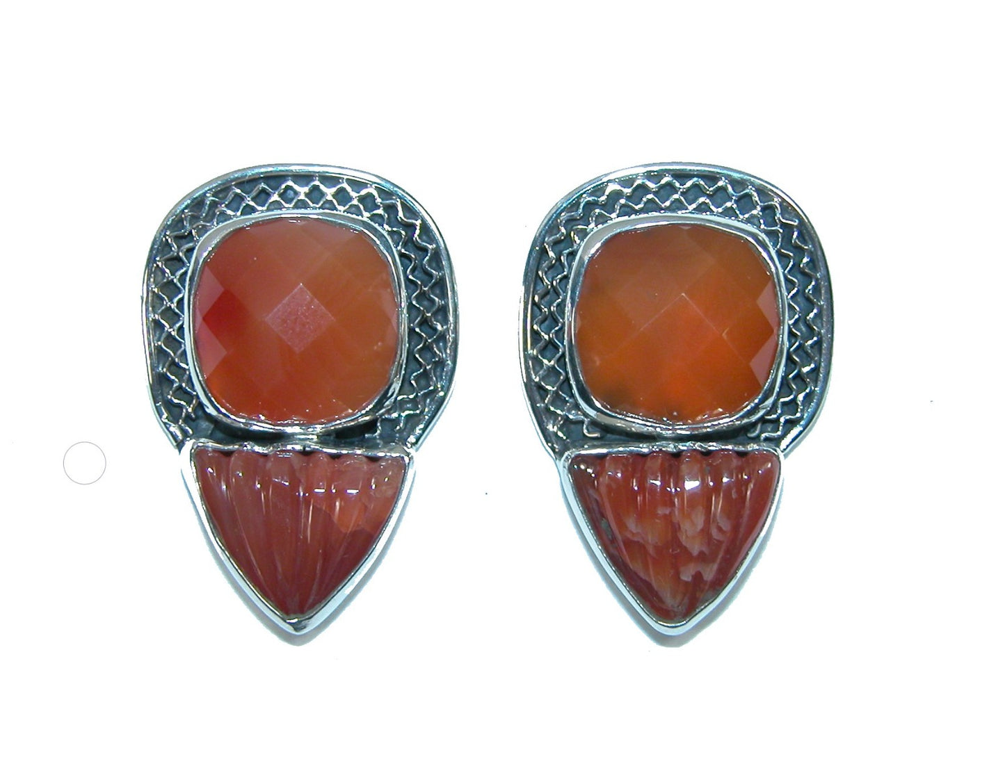 31786 Two Stone Carnelian Post or Clip-On Earrings