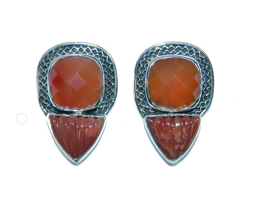 31786 Two Stone Carnelian Post or Clip-On Earrings
