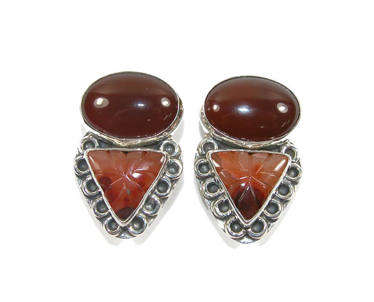 31794 Hand Carved Carnelian Sterling Silver Earrings