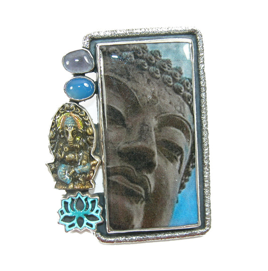 31801 Blue Zen Tile Sterling Silver Pin and Pendant