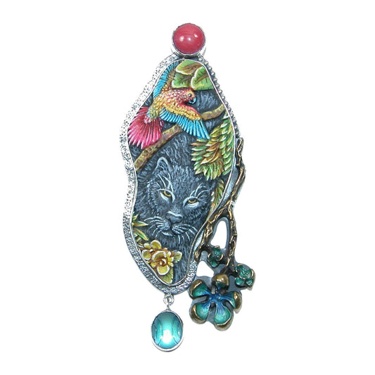 31820 Carved Bird Animal Sterling Silver Pin and Pendant