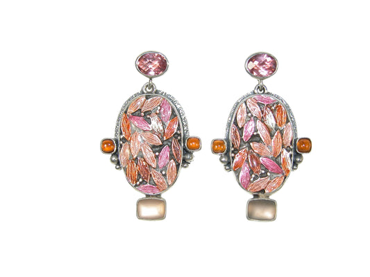 31837A Celestial Quartz, Hessonite, Hand Enamel Sterling Silver Earrings