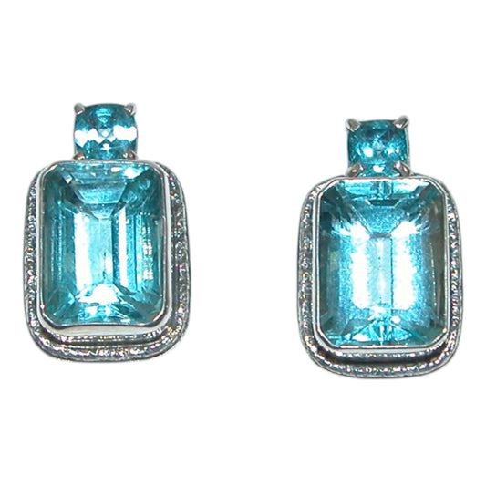 31847 Blue Topaz Emerald Cut Sterling Silver Earrings