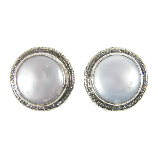 Freshwater Pearl Cabochon Sterling Silver Stud Earrings